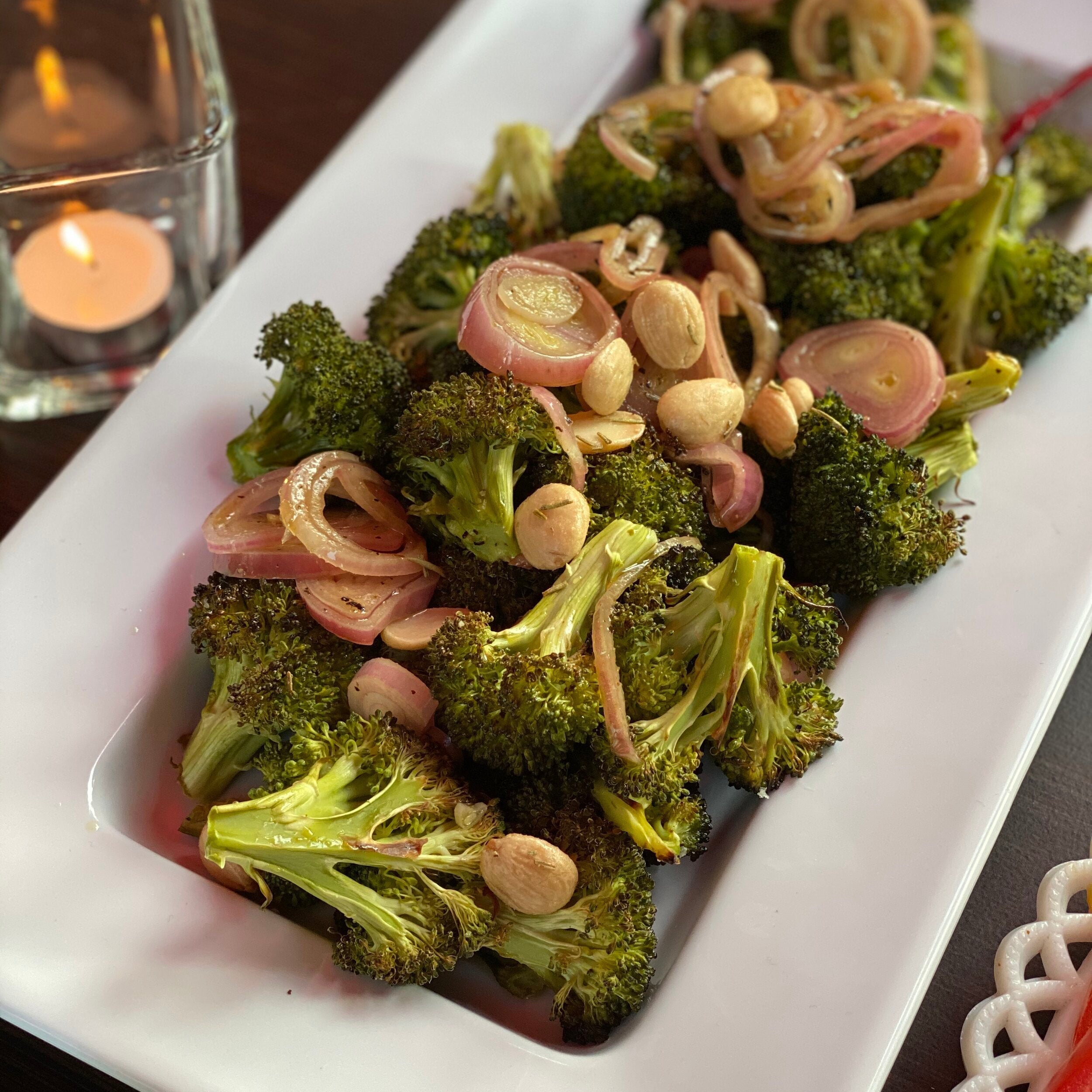 Roasted Broccoli with Shallot Dressing