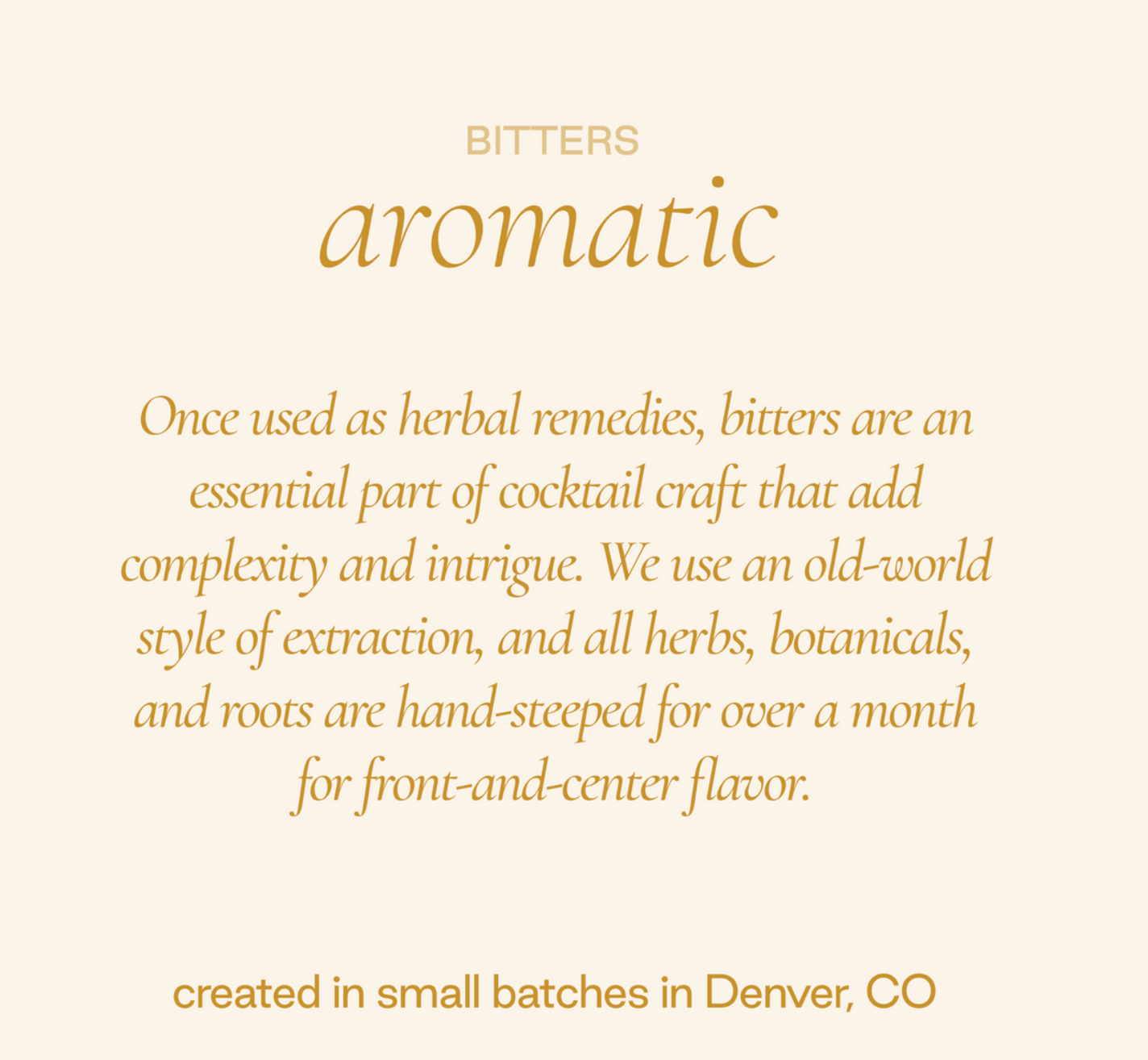 Text about bitters used in cocktail craft on a beige background