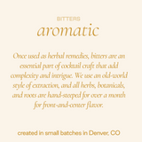 Text about bitters used in cocktail craft on a beige background