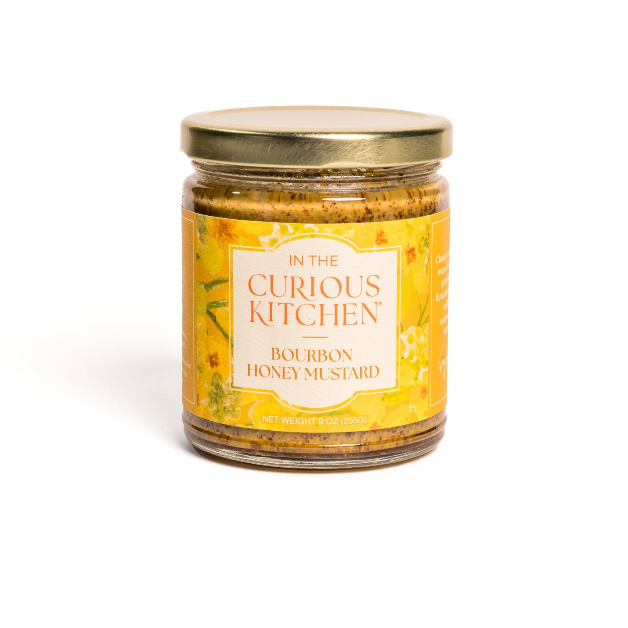 Jar of Bourbon Honey Mustard from Curious Kitchen on a white background